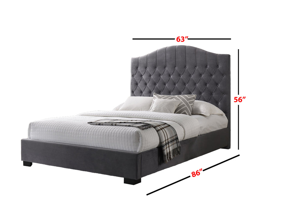 Jessica Queen Size Bed in Velvet Grey