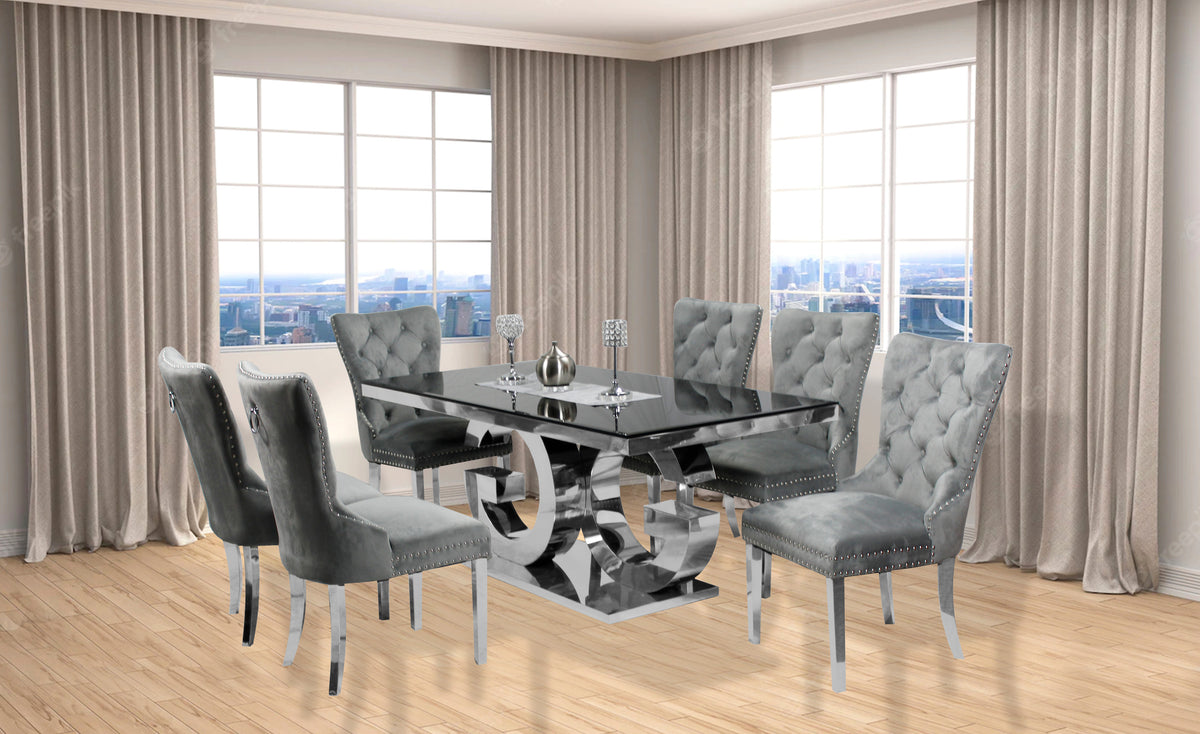 Gracie 71" Dining Table + 6 Light Grey Munich Chairs