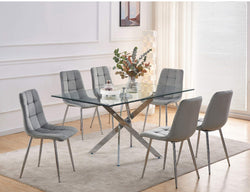 Sword Rectangular Dining Table with 6 Bombay Grey Chairs