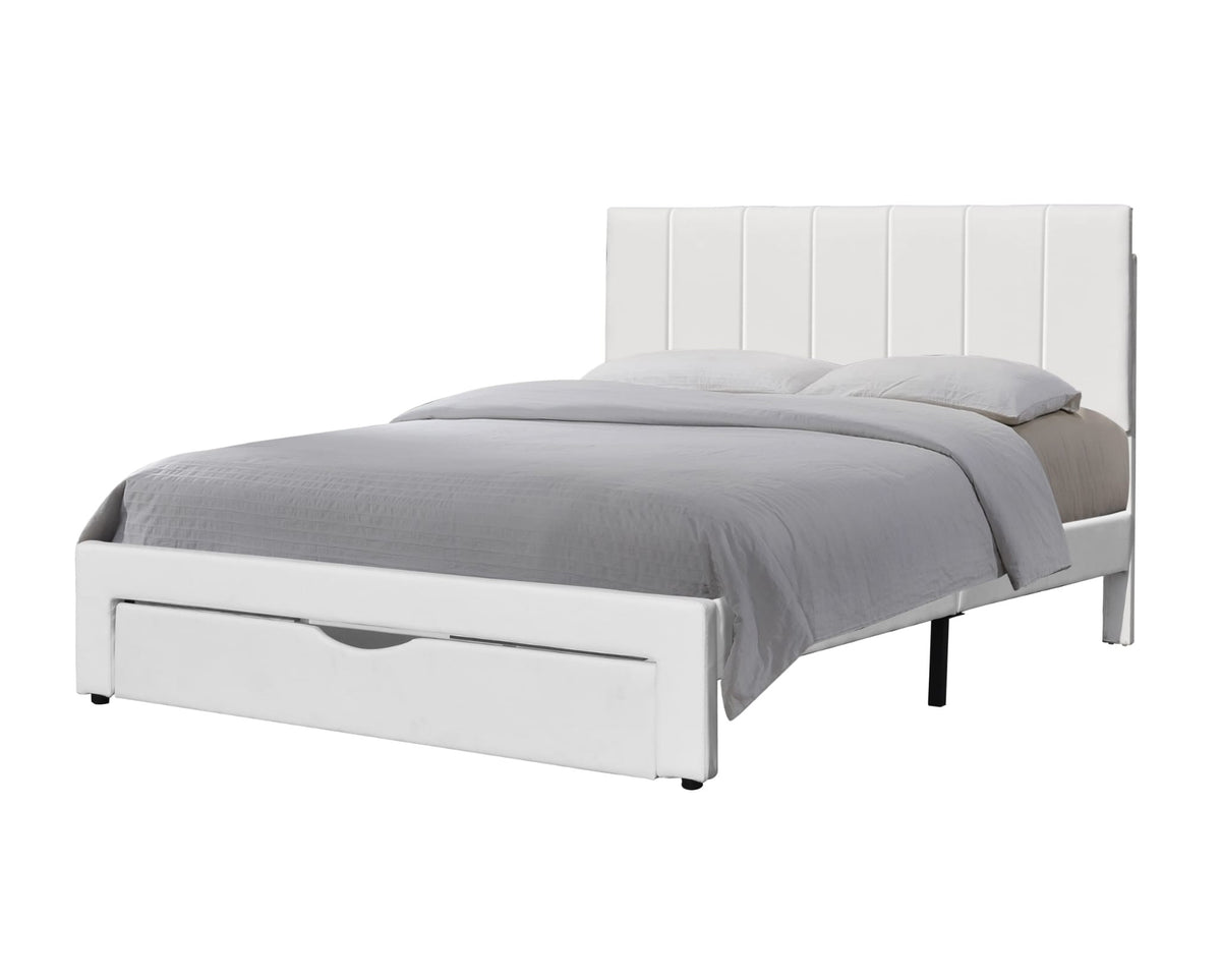 Miami Bed with Storage Drawer White PU