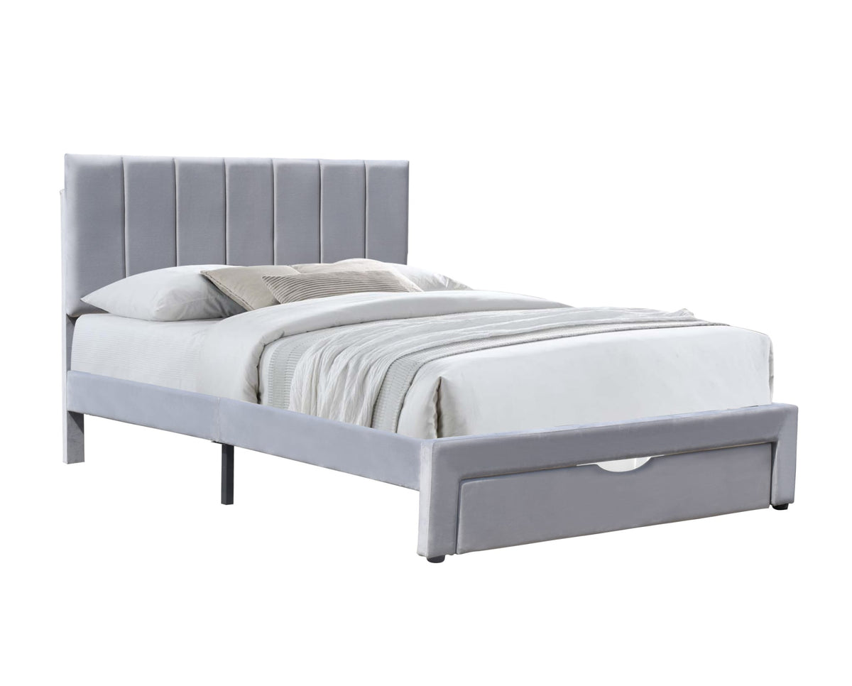 Miami Bed with Storage Drawer Grey Velvet