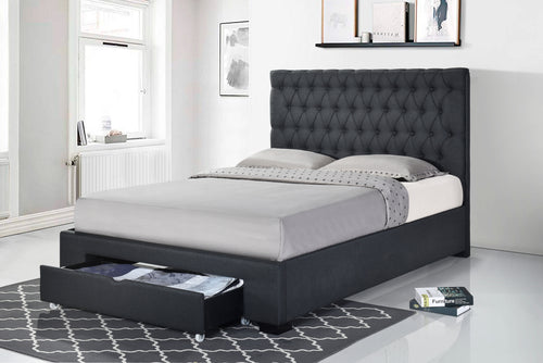 Sofia (Storage Drawer) Queen Size Bed in Charcoal Fabric