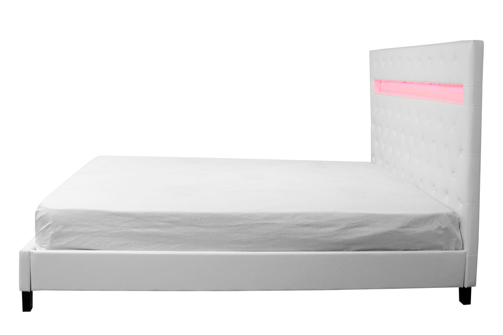 Otis White PU King Bed with LED Panel Headboard