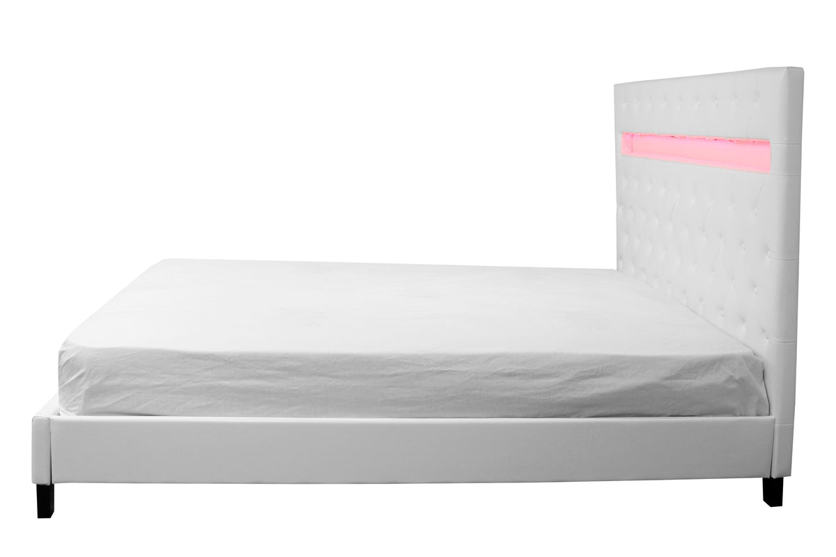 Otis White PU King Bed with LED Panel Headboard