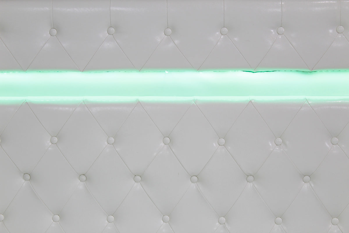 Otis White PU King Bed with LED Panel Headboard