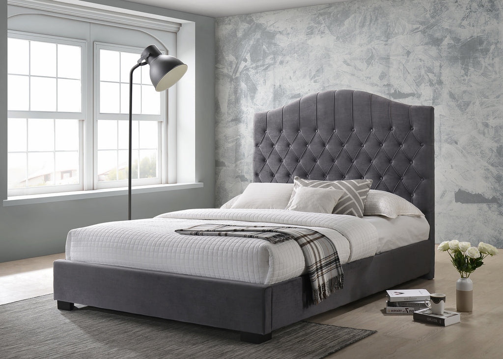 Jessica Queen Size Bed in Velvet Grey