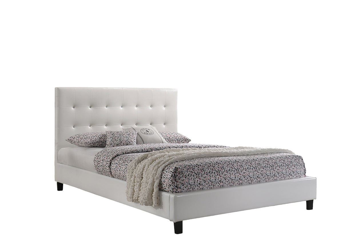 Glare Queen Size Bed in White PU