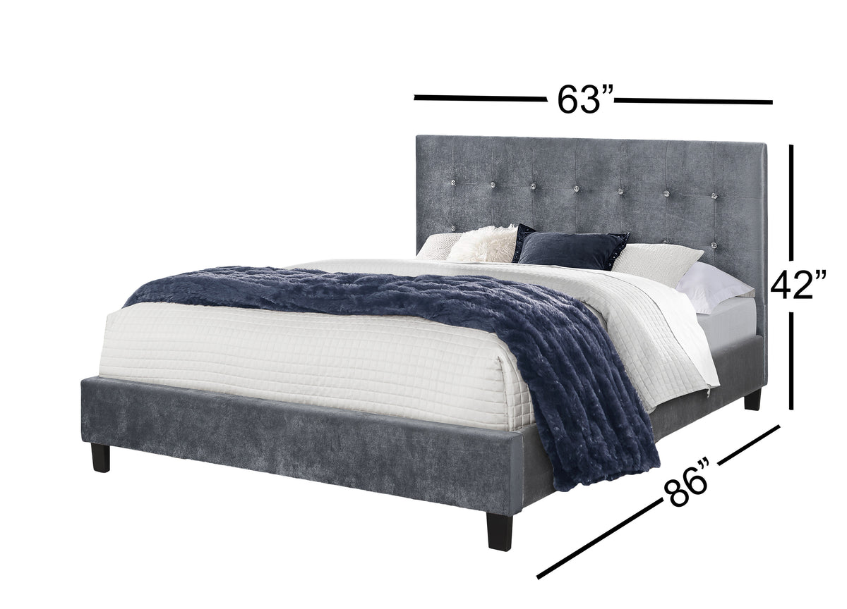 Glare Queen Size Bed in Velvet Grey