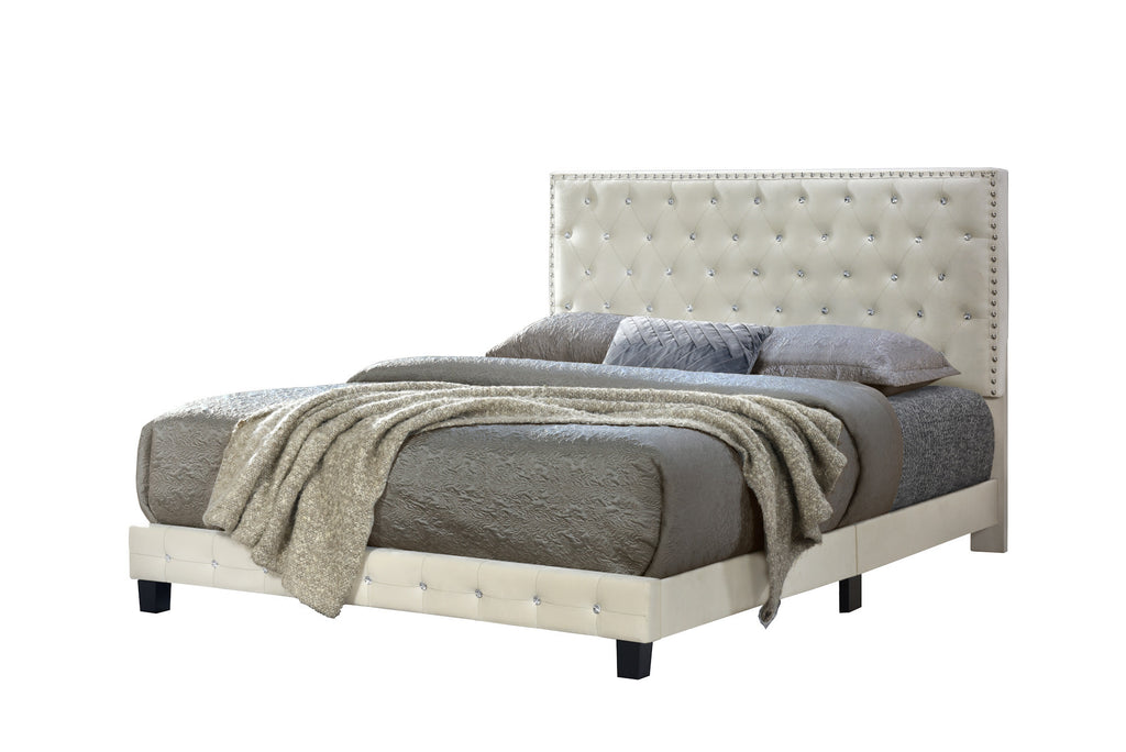 Diamond Bed Velvet (Off White) Queen