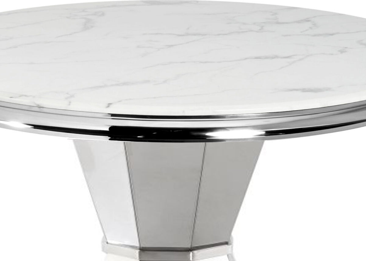 Rocco Round White Marble Top Dining Table (53" x 30.5")