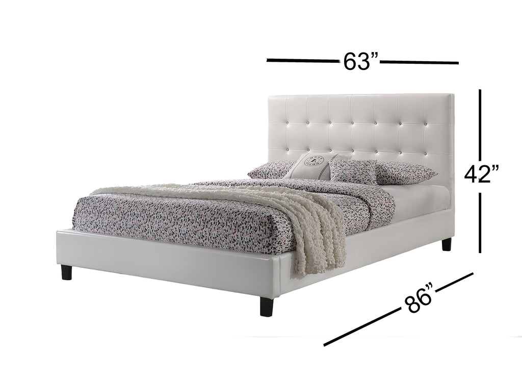 Glare Queen Size Bed in White PU