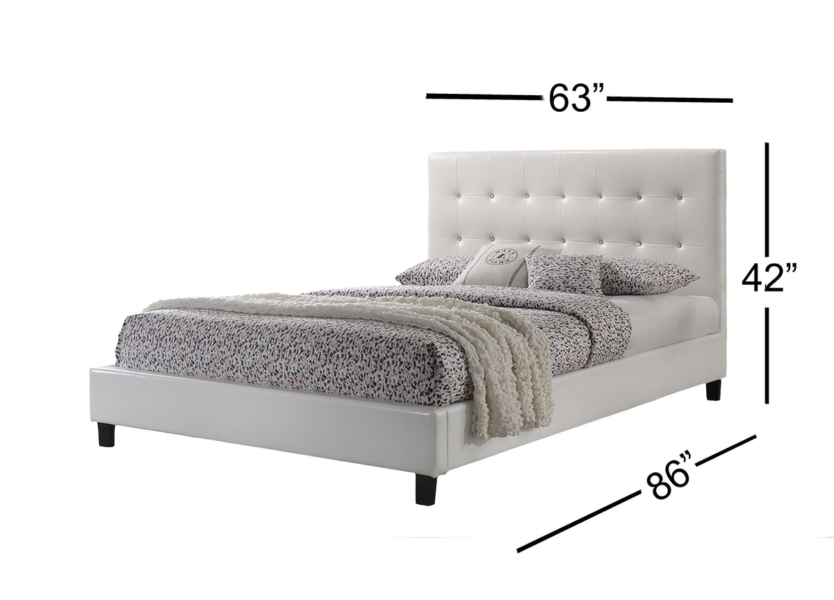 Glare Queen Size Bed in White PU