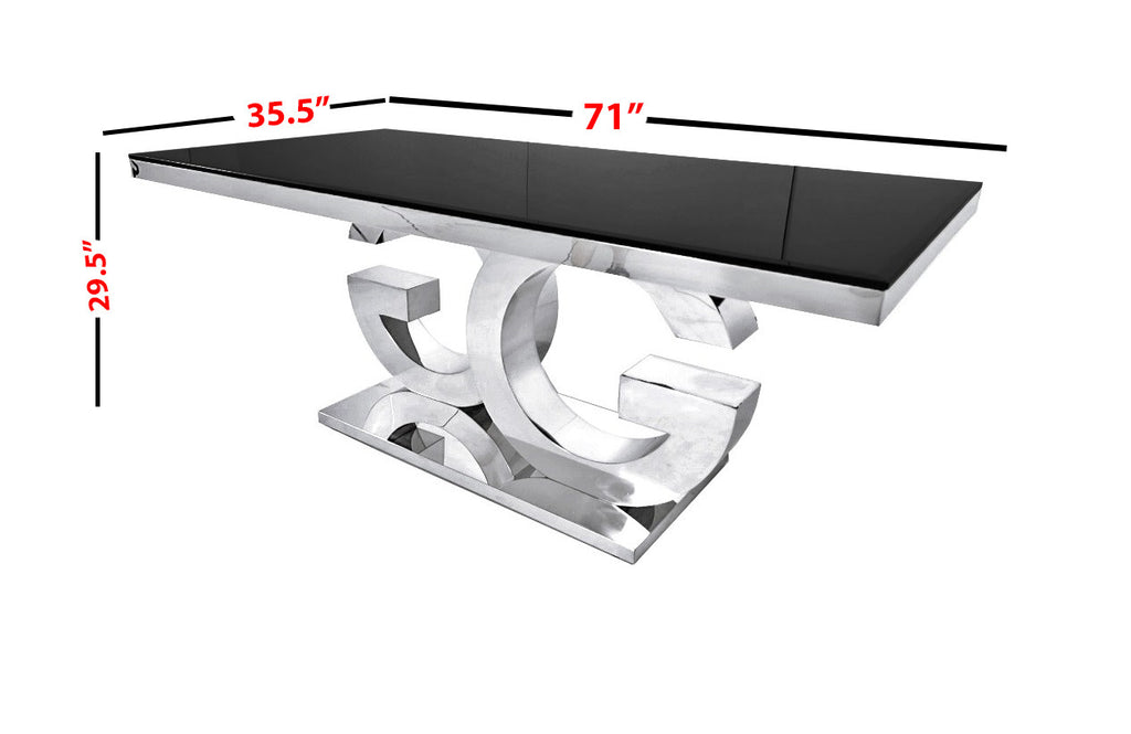 Gracie 71 Inch Glass Top Silver Dining Table