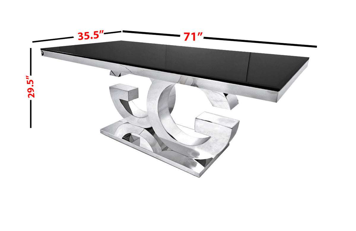 Gracie 71 Inch Glass Top Silver Dining Table