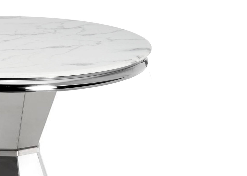 Rocco Round White Marble Top Dining Table (53" x 30.5")