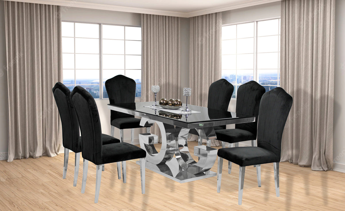 Gracie 71" Dining Table + 6 Black Monica Chairs