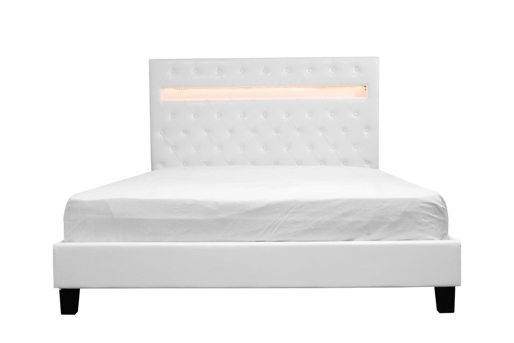 Otis White PU King Bed with LED Panel Headboard