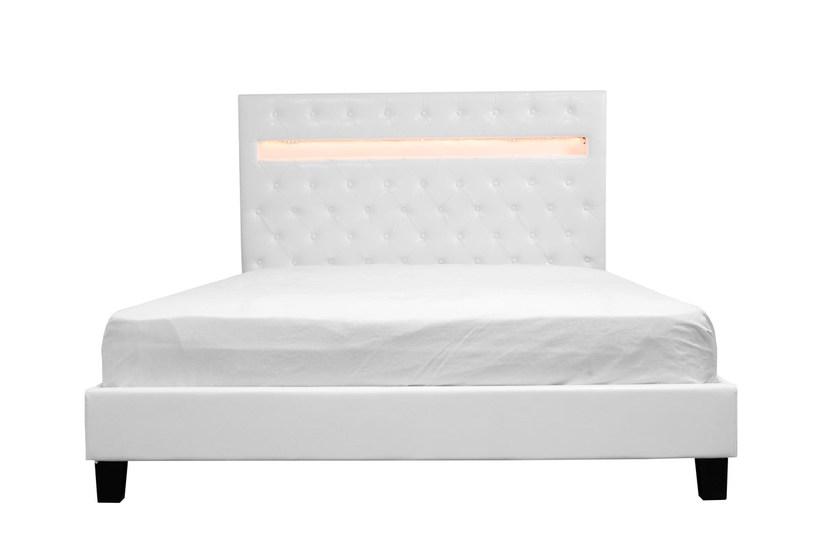 Otis White PU King Bed with LED Panel Headboard