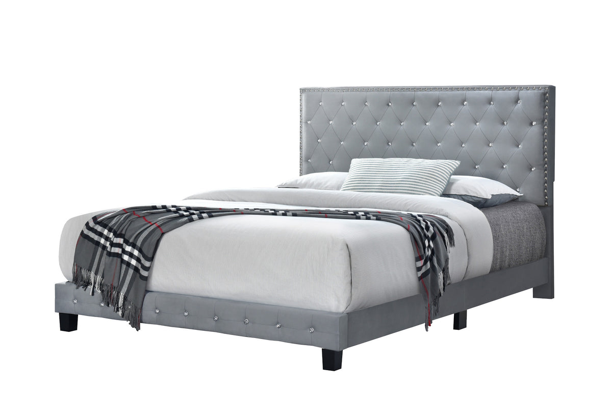 Diamond Bed Velvet (Grey) Queen