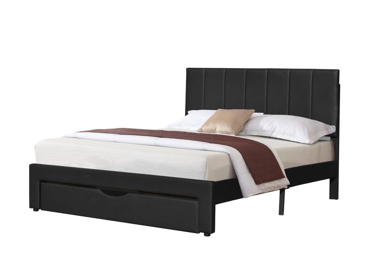 Miami Bed with Storage Drawer Black PU