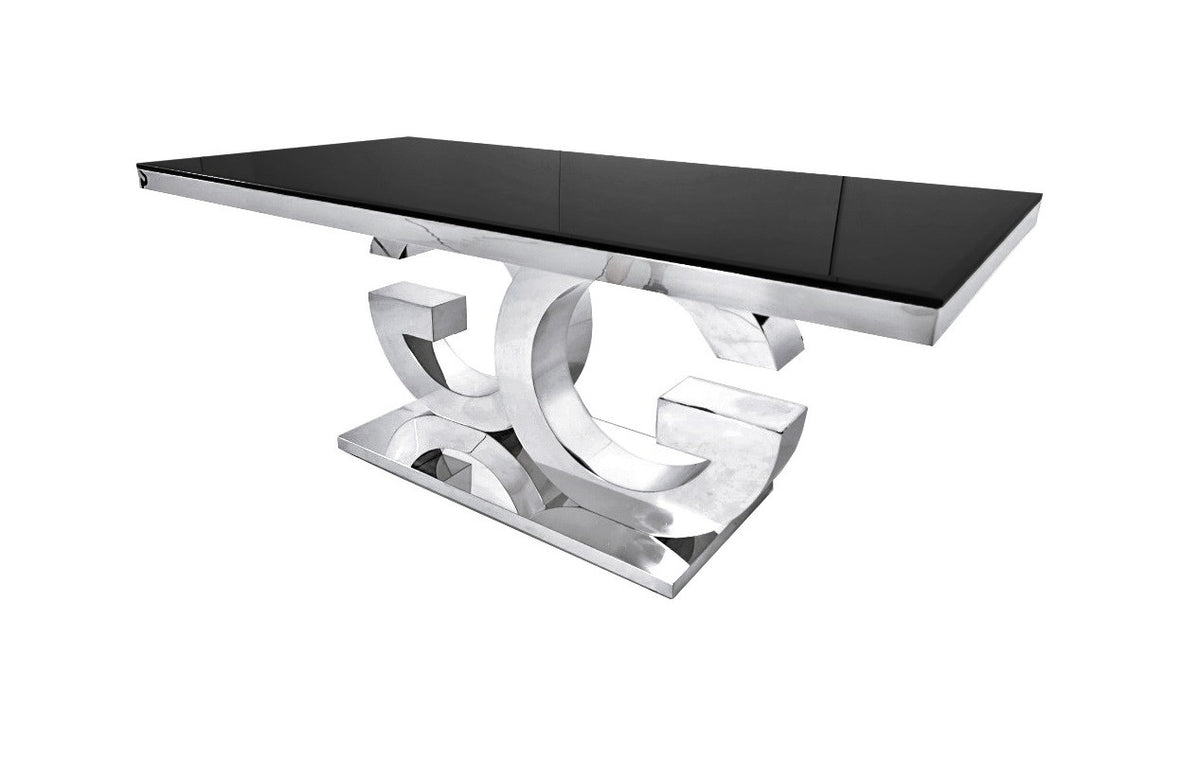 Gracie 71 Inch Glass Top Silver Dining Table