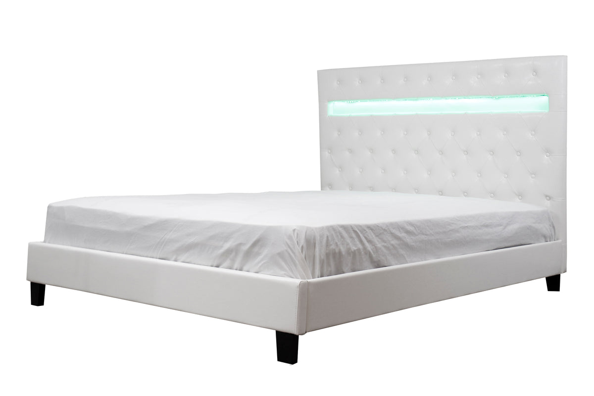 Otis White PU King Bed with LED Panel Headboard