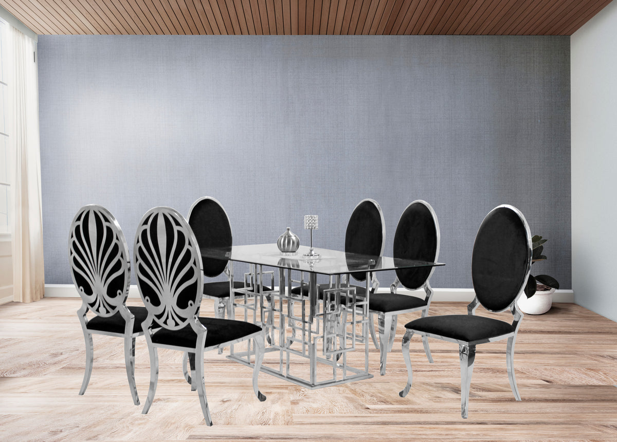 Zenith 71" Dining Table +6 Black Ice Chairs