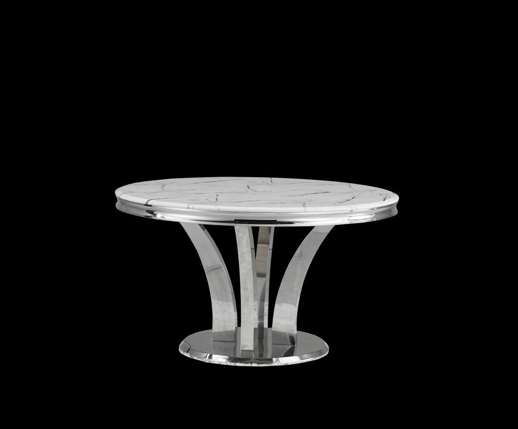 Lotus Round White Marble Dining Table (53" x 30.5")