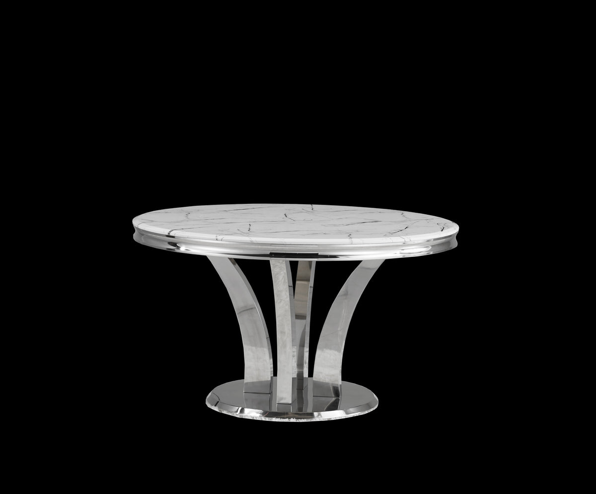 Lotus Round White Marble Dining Table (53" x 30.5")