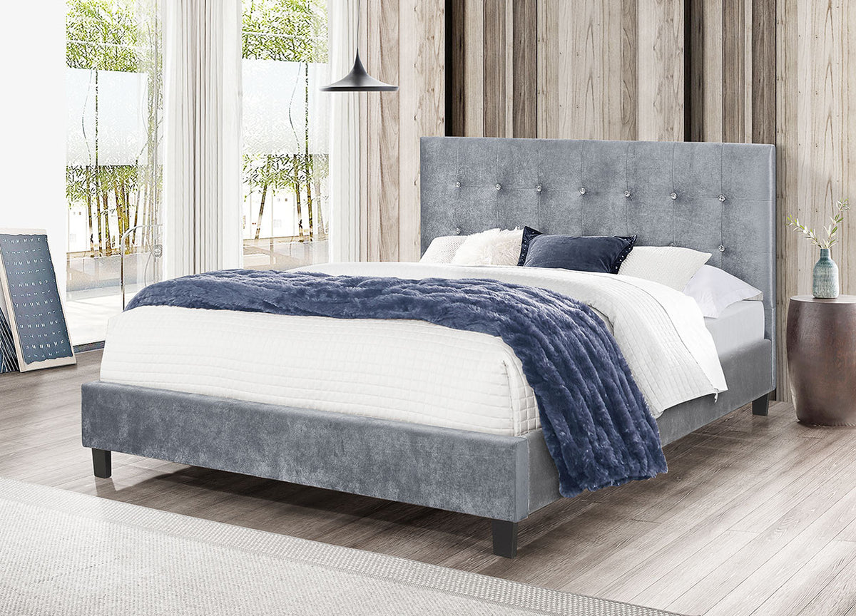 Glare King Size Bed in Velvet Grey