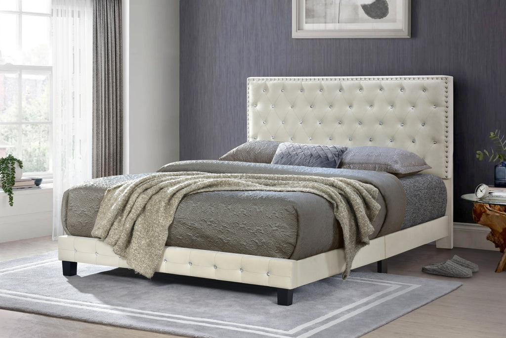 Diamond Bed Velvet (Off White) Queen