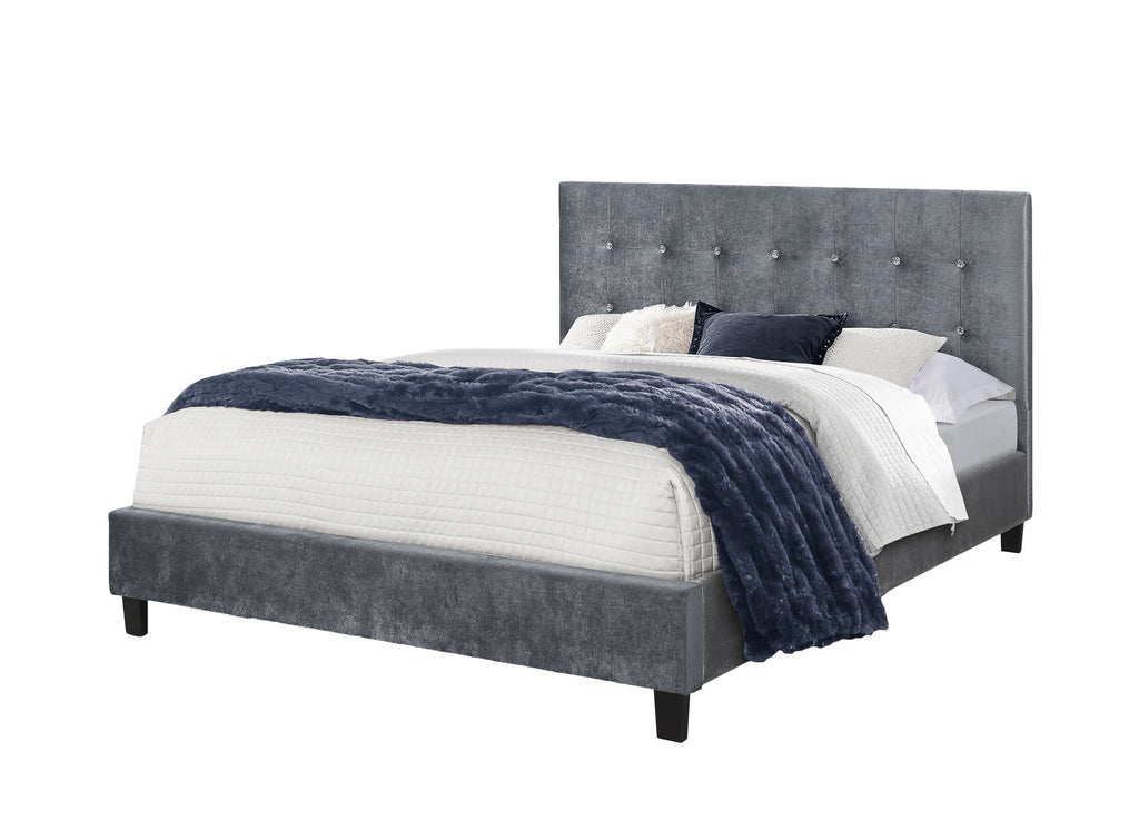Glare King Size Bed in Velvet Grey