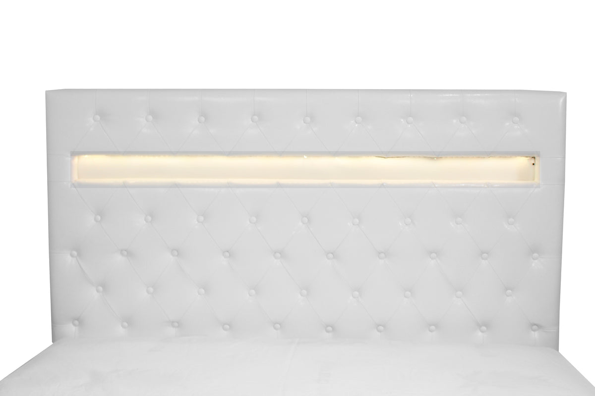Otis White PU King Bed with LED Panel Headboard