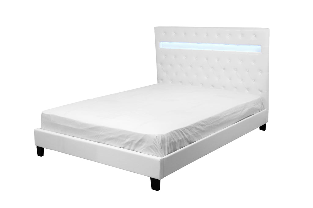 Otis White PU King Bed with LED Panel Headboard