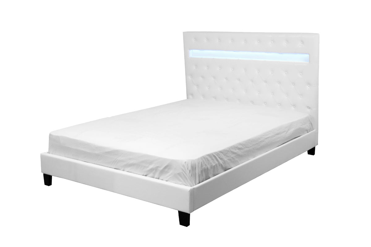 Otis White PU King Bed with LED Panel Headboard