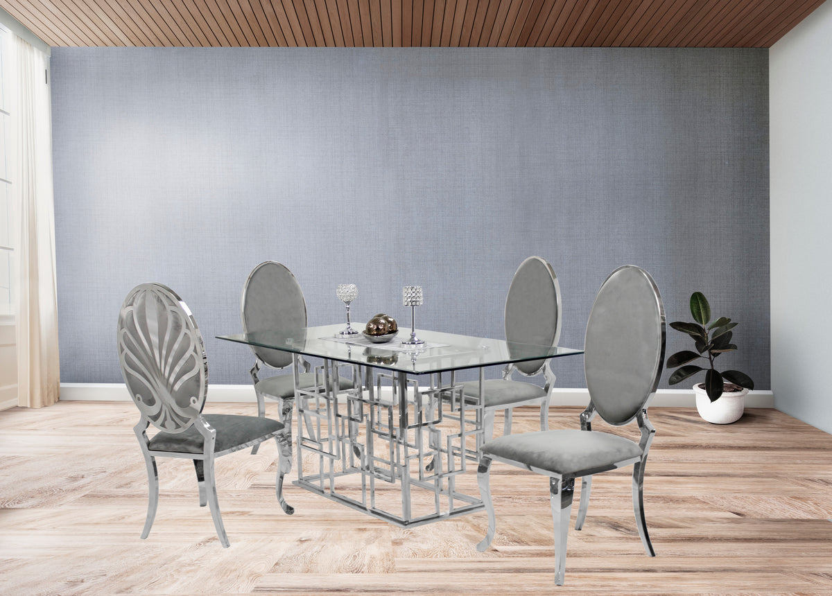 Zenith 71" Dining Table +4 Grey Ice Chairs