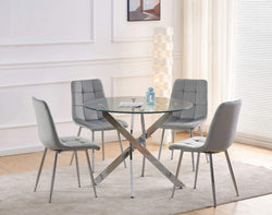 Sword Round Silver Dining Table with 4 Bombay Grey Silver Chairs