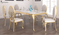 Soleil Gold Finish 79" Dining Table with 6 Ice White PU Chairs
