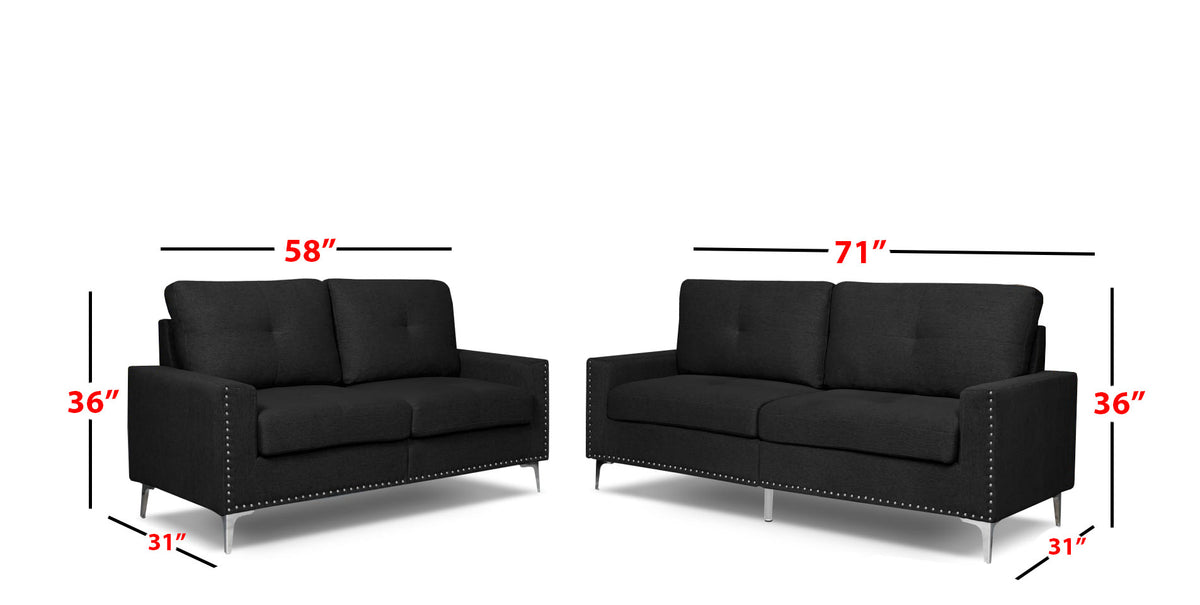 Rita 2-Piece Sofa and Loveseat Set Charcoal