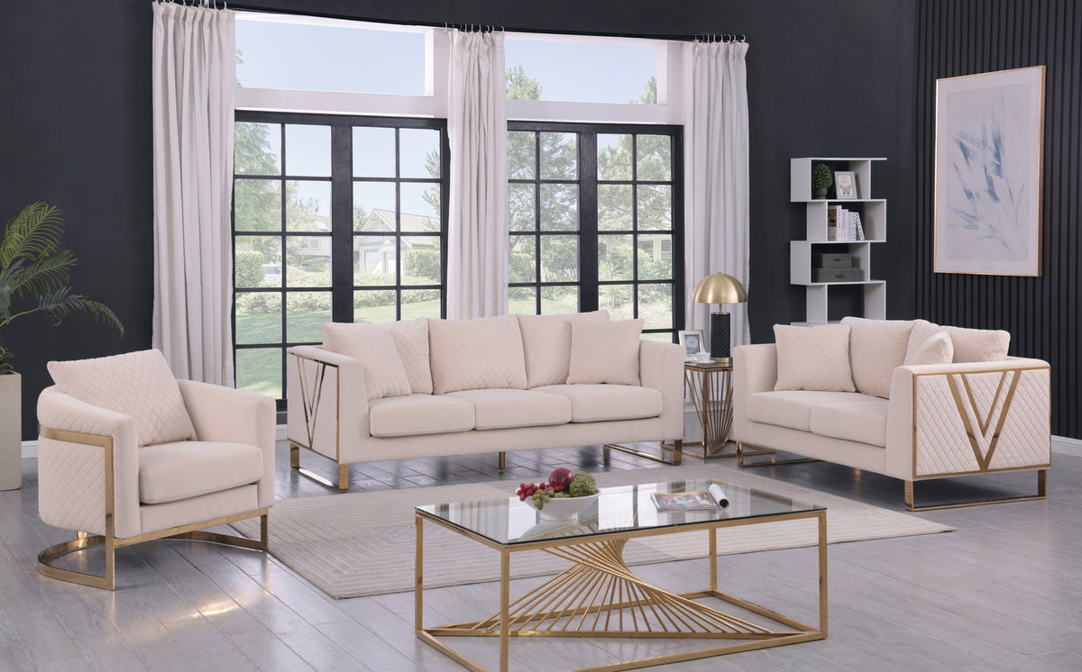 Skye Beige Gold Sofa Set