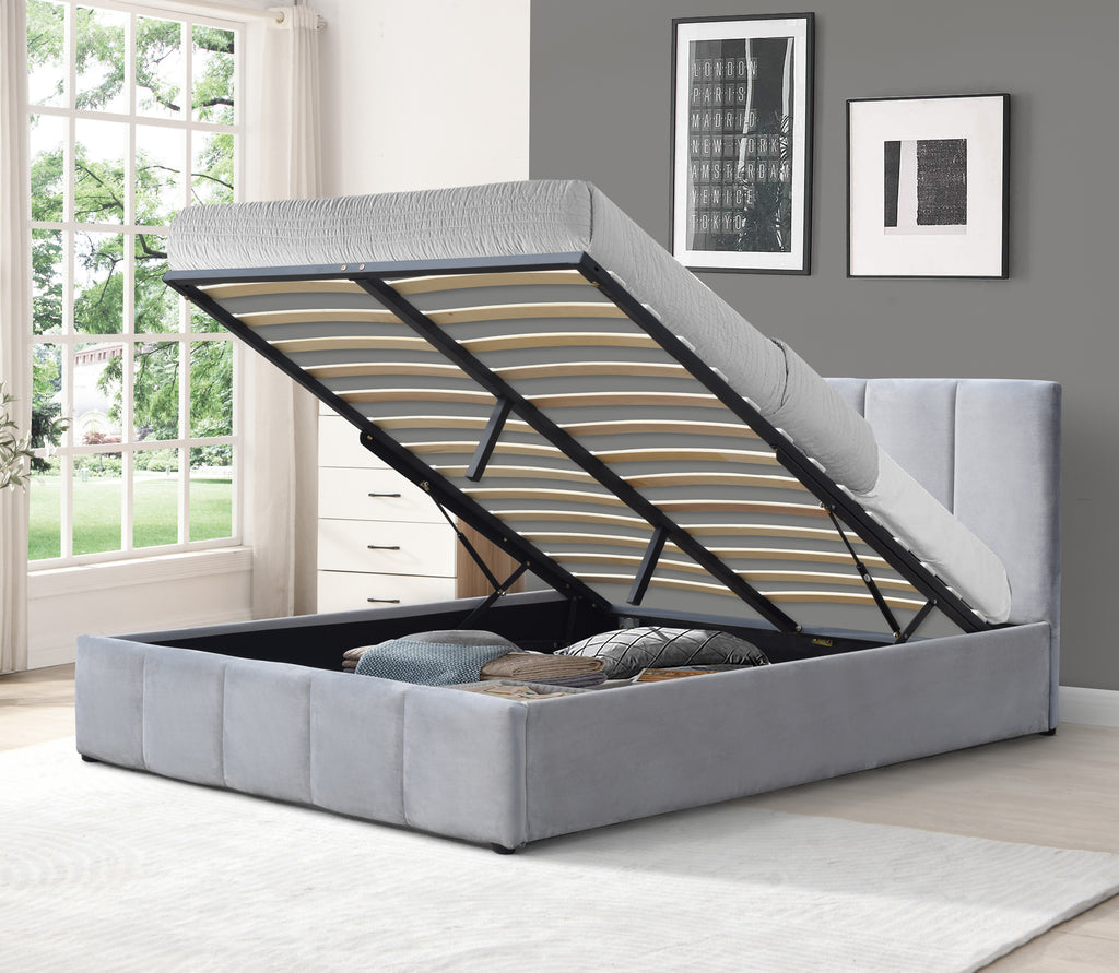Frankfurt Lift Top Storage Bed King Grey Velvet