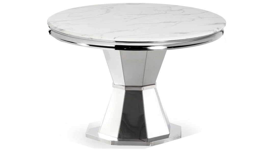 Rocco Round White Marble Top Dining Table (53" x 30.5")