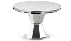 Rocco Round White Marble Top Dining Table (53" x 30.5")