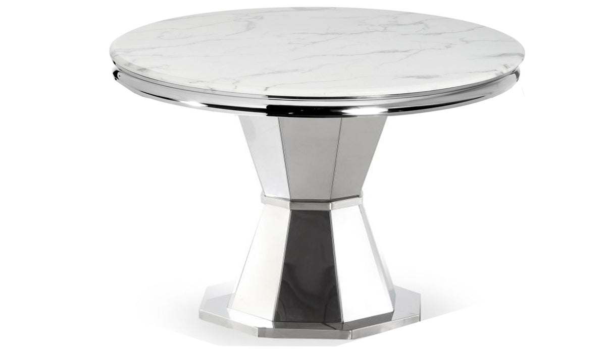 Rocco Round White Marble Top Dining Table (53" x 30.5")