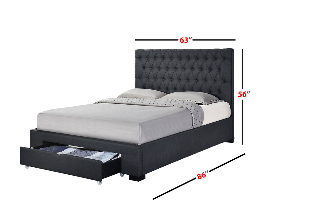 Sofia (Storage Drawer) Queen Size Bed in Charcoal Fabric