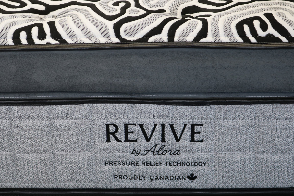 Revive by Alora mattress - black and white quilted top fabric