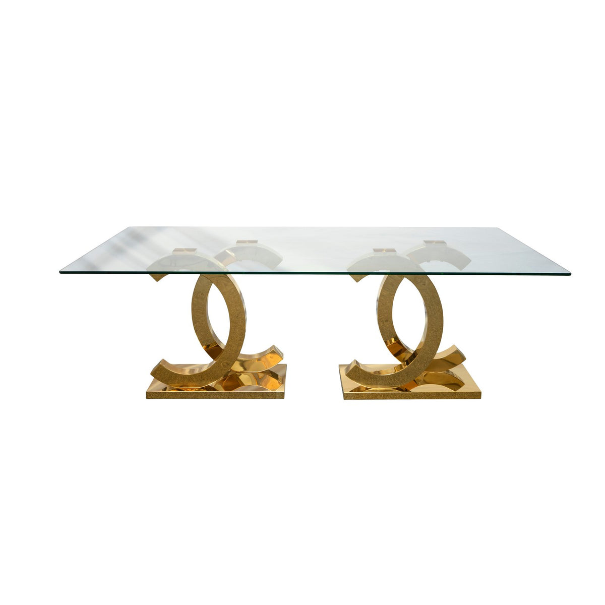 CeeCee Double Pedestal Dining Table – Gold with 12mm Thick Glass