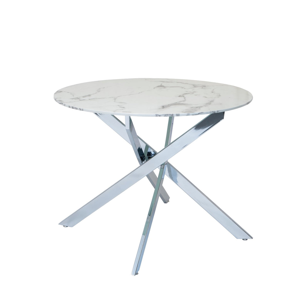 Genesis 39” Round Dining Table – Marble Finished Glass/Silver