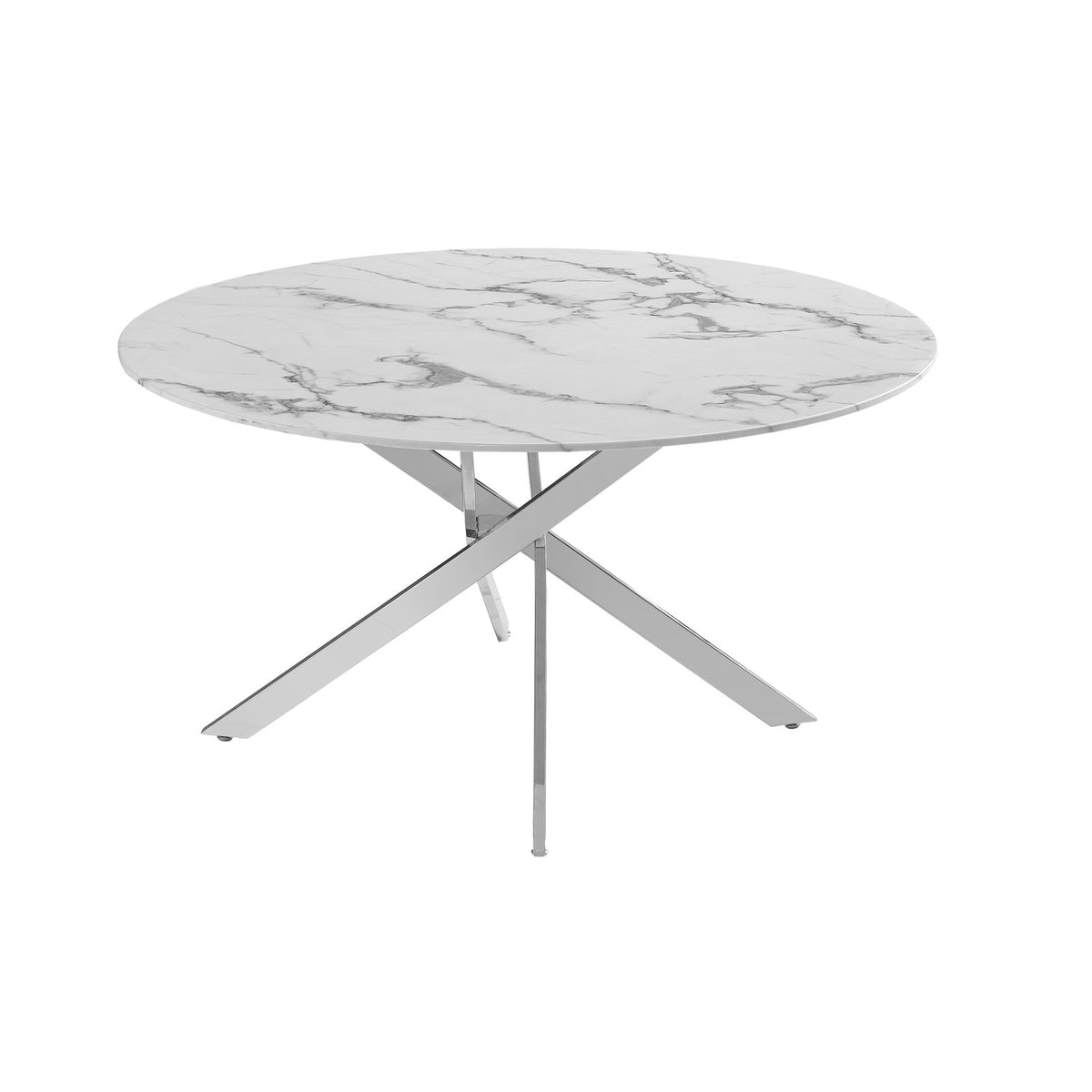 Genesis 51” Round Dining Table – Marble Finished Glass/Silver