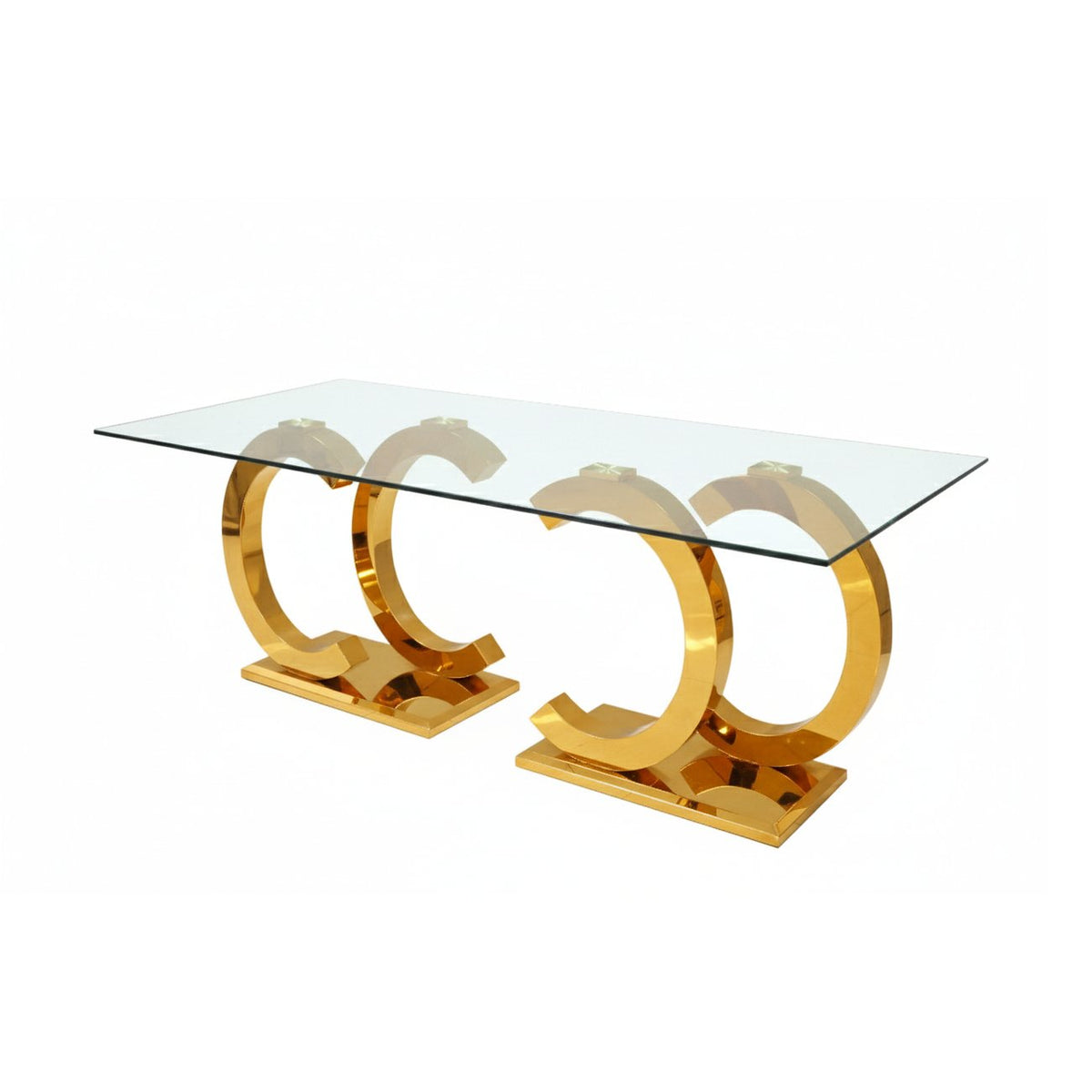 CeeCee Double Pedestal Dining Table – Gold with 12mm Thick Glass